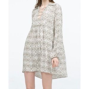 Zara Eyelet Gathered Print Dress